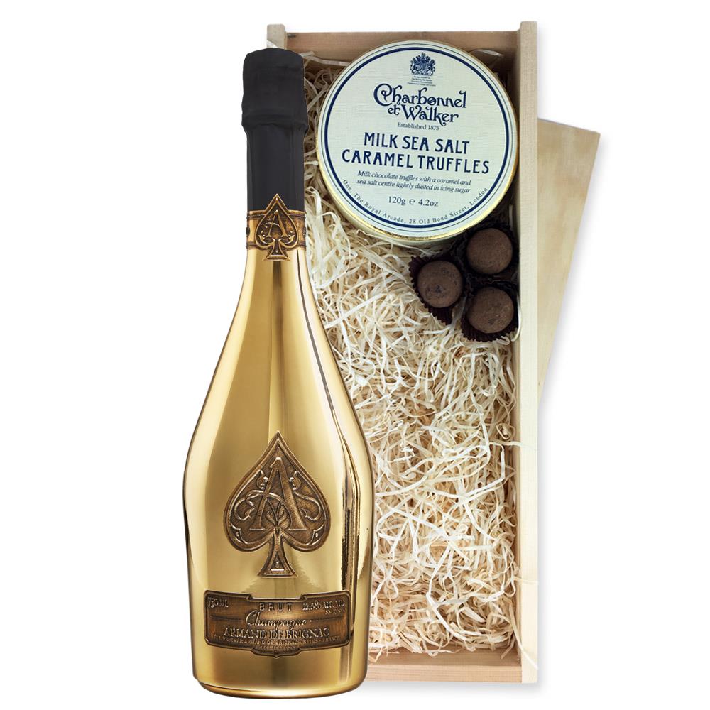 Armand de Brignac Brut Gold 75cl And Milk Sea Salt Charbonnel Chocolates Box